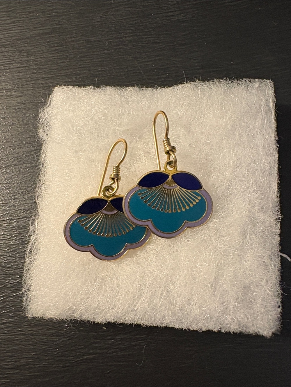 Laurel Burch Gold-Tone Blue & Teal Enamel Fan Drop Earrings